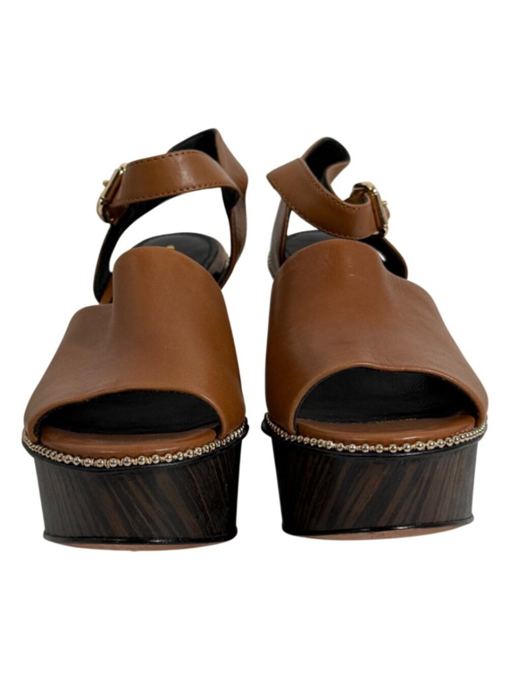 Coach Harla Platform Wooden Wedge Leather Sandals w/ Bead Chain Trim SZ 7.5B EUC - Picture 2 of 7